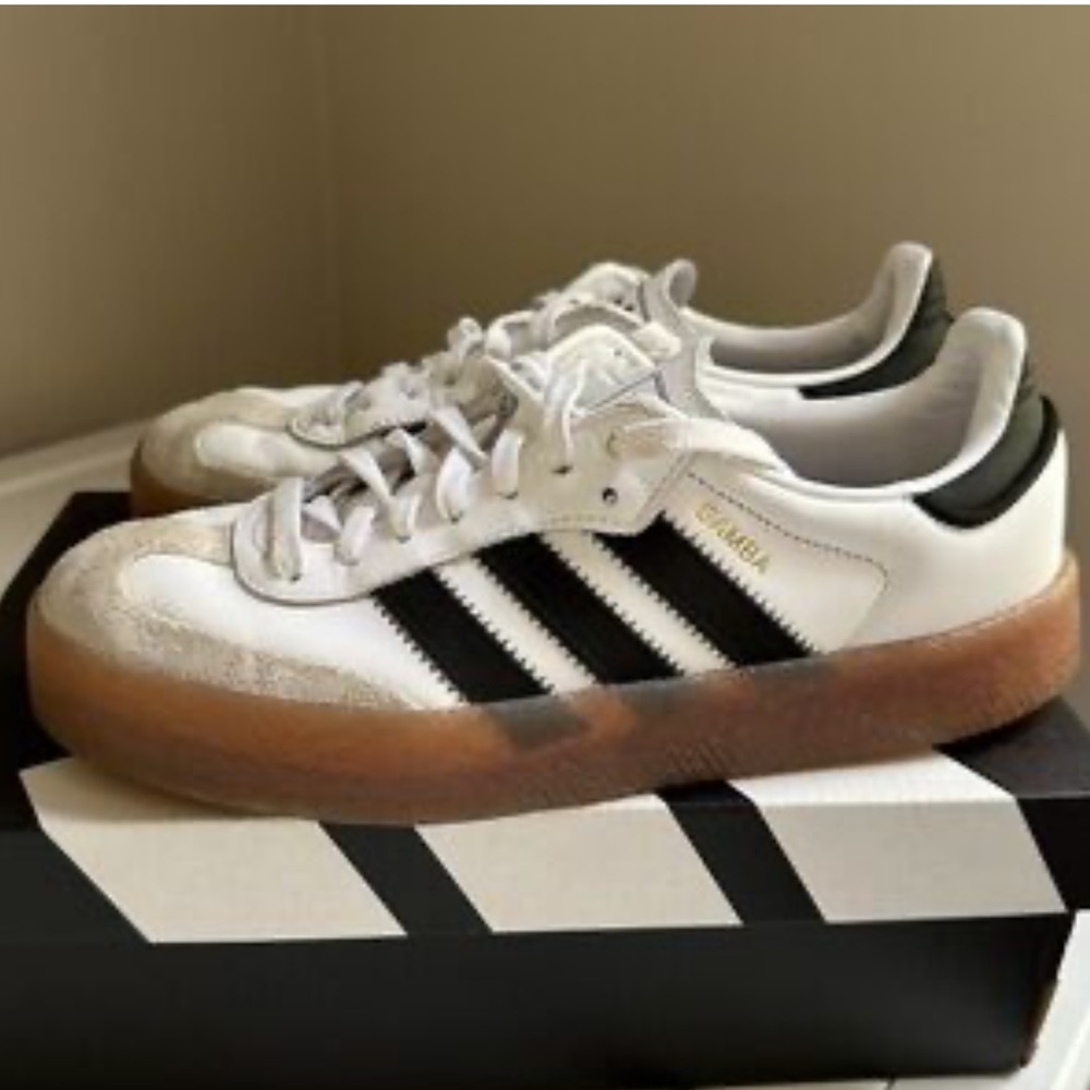 Adidas Samba White Black and Tan Sneakers Sz 9 - Picture 3 of 8